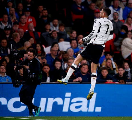 England v Germany UEFA Nations League Kai Havertz celebrates after scoring Germanys second goal during the UEFA Nations League Group C match at Wembley Stadium, London Content Not Available For UK Newspapers Copyright: xPaulxChestertonx FIL-17392-0131 UK Newspapers OUT