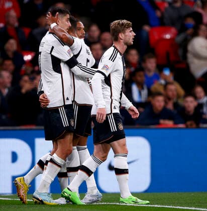 England v Germany UEFA Nations League Kai Havertz celebrates with his team-mates after scoring Germanys second goal during the UEFA Nations League Group C match at Wembley Stadium, London Content Not Available For UK Newspapers Copyright: xPaulxChestertonx FIL-17392-0136 UK Newspapers OUT