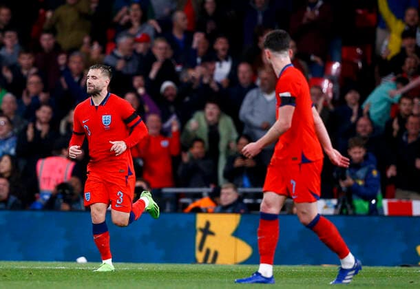 England v Germany UEFA Nations League Luke Shaw celebrates after scoring Englands first goal during the UEFA Nations League Group C match at Wembley Stadium, London Content Not Available For UK Newspapers Copyright: xPaulxChestertonx FIL-17392-0138 UK Newspapers OUT