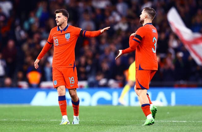 Mandatory Credit: Photo by Kieran McManus Shutterstock (13421401de) Mason Mount of England celebrates scoring his sides second goal. England v Germany, UEFA Nations League, Group A3, International Football, Wembley Stadium, London, UK - 26 Sep 2022 EDITORIAL USE ONLY No use with unauthorised audio, video, data, fixture lists, club league logos or live services. Online in-match use limited to 120 images, no video emulation. No use in betting, games or single club league player publications. England v Germany, UEFA Nations League, Group A3, International Football, Wembley Stadium, London, UK - 26 Sep 2022 EDITORIAL USE ONLY No use with unauthorised audio, video, data, fixture lists, club league logos or live services. Online in-match use limited to 120 images, no video emulation. No use in betting, games or single club league player publications. Copyright: xKieranxMcManus Shutterstockx 13421401de