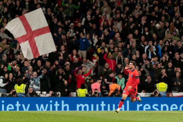 Sport Bilder des Tages Mandatory Credit: Photo by Juan Gasparini JMP Shutterstock (13421987ci) Mason Mount of England celebrates after scoring a goal England v Germany, UK - 26 Sep 2022 Editorial use only England v Germany, UK - 26 Sep 2022 Editorial use only  Copyright: xJuanxGasparini JMP Shutterstockx 13421987ci