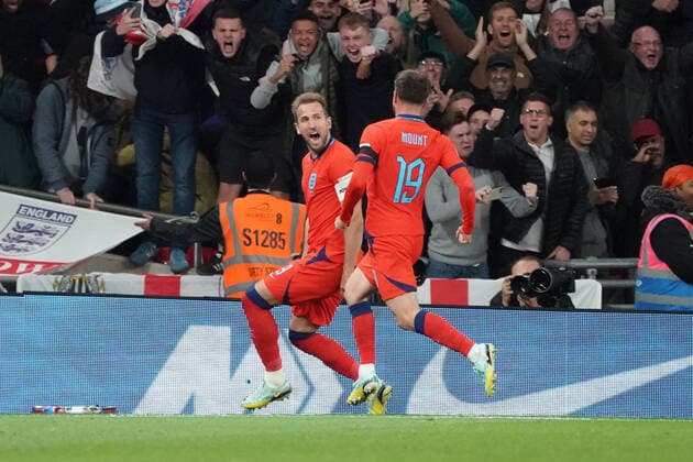 celebrate the goal, Torjubel zum 3:2 Harry Kane (England) - London 26.09.2022: England vs. Deutschland, UEFA Nations League, 6. Spieltag, Wembley Stadium