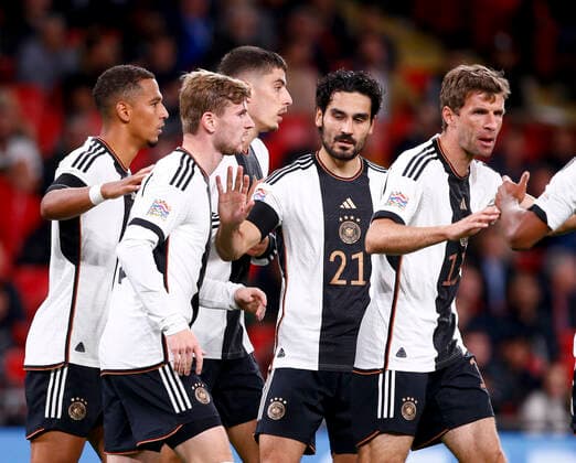 England v Germany UEFA Nations League Kai Havertz is swamped by his team-mates after scoring Germanys third goal during the UEFA Nations League Group C match at Wembley Stadium, London Content Not Available For UK Newspapers Copyright: xPaulxChestertonx FIL-17392-0163 UK Newspapers OUT