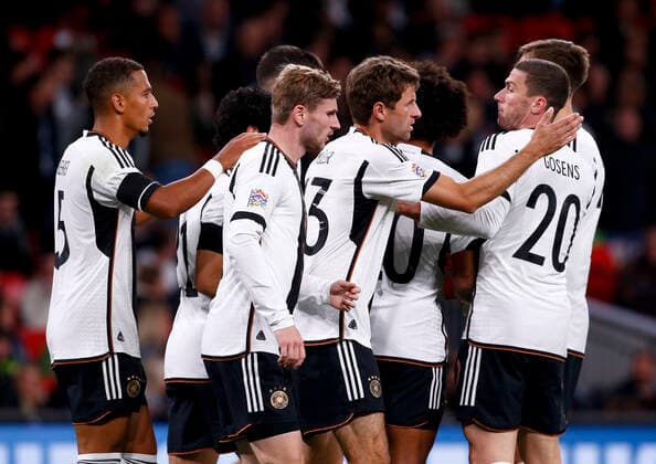 England v Germany UEFA Nations League Kai Havertz is swamped by his team-mates after scoring Germanys third goal during the UEFA Nations League Group C match at Wembley Stadium, London Content Not Available For UK Newspapers Copyright: xPaulxChestertonx FIL-17392-0164 UK Newspapers OUT