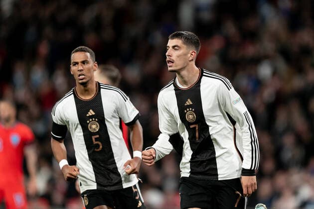 Mandatory Credit: Photo by Juan Gasparini JMP Shutterstock (13421987ct) Kai Havertz of Germany celebrates after scoring his side third goal England v Germany, UK - 26 Sep 2022 Editorial use only England v Germany, UK - 26 Sep 2022 Editorial use only  Copyright: xJuanxGasparini JMP Shutterstockx 13421987ct