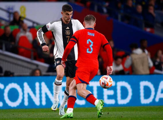 England v Germany UEFA Nations League Kai Havertz of Germany is pressured by Luke Shaw of England during the UEFA Nations League Group C match at Wembley Stadium, London Content Not Available For UK Newspapers Copyright: xPaulxChestertonx FIL-17392-0168 UK Newspapers OUT