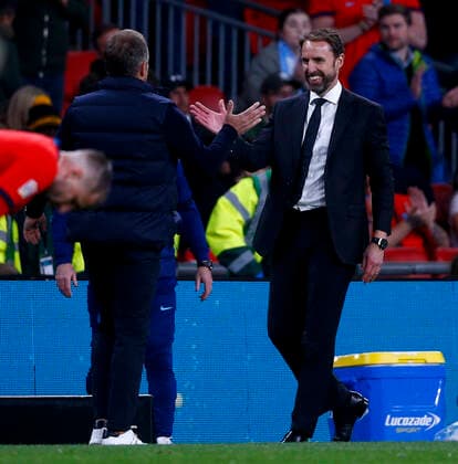 England v Germany UEFA Nations League England Manager Gareth Southgate embraces Germany Manager Hansi Flick after the UEFA Nations League Group C match at Wembley Stadium, London Content Not Available For UK Newspapers Copyright: xPaulxChestertonx FIL-17392-0181 UK Newspapers OUT