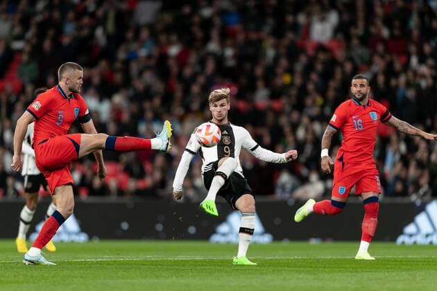 Mandatory Credit: Photo by Juan Gasparini JMP Shutterstock (13421987eh) Timo Werner of Germany kicks the ball England v Germany, UK - 26 Sep 2022 Editorial use only England v Germany, UK - 26 Sep 2022 Editorial use only  Copyright: xJuanxGasparini JMP Shutterstockx 13421987eh