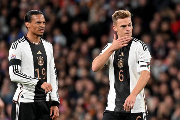 London, Wembley Stadium, 26.09.22, GER, Herren, UEFA Nations League, Saison 2022-2023, England - Deutschland Bild: v.li. Leroy Sane (Deutschland) und Joshua Kimmich (Deutschland) Nur fuer journalistische Zwecke! Only for editorial use! England United Kingdom