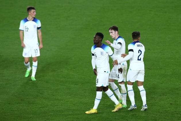 Mandatory Credit: Photo by Kieran Riley JMP Shutterstock (13424664h) Folarin Balogun of England U21, U 21 celebrates with teammates after scoring a goal to make it 1-1 England U21 v Germany U21, UK - 27 Sep 2022 Editorial use only England U21 v Germany U21, UK - 27 Sep 2022 Editorial use only  Copyright: xKieranxRiley JMP Shutterstockx 13424664h