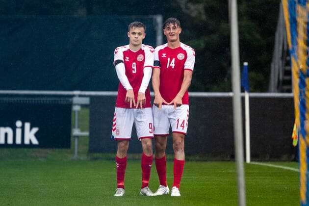 Denmark U19 v England U19, UEFA U19 Championship qualifier, Hobro, Denmark Hobro, Denmark. 27th, September 2022. Oliver Ross (9) of Denmark scores and celabrates with Silas Andersen (14) during the UEFA U19 Championship qualifier between Denmark and England at DS Arena in Hobro. Hobro Denmark Copyright: xGonzalesxPhoto BalazsxPopalx