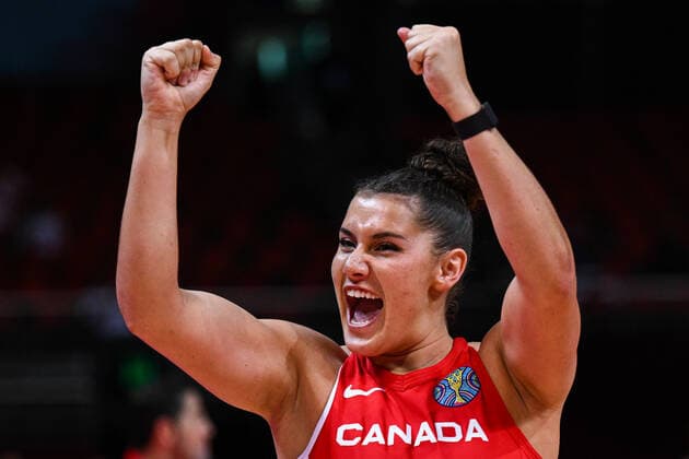 BASKETBALL PUERTO RICO CANADA, Taya Hanson of Canada celebrates after the 2022 FIBA Women s Basketball World Cup Quarter Final match between Puerto Rico and Canada at Qudos Bank Arena in Sydney, Thursday, September 29, 2022. ( NO ARCHIVING, EDITORIAL USE ONLY, NO USE IN BOOKS WITHOUT CONSENT  Copyright: xJAMESxGOURLEYx 20220929001709064657
