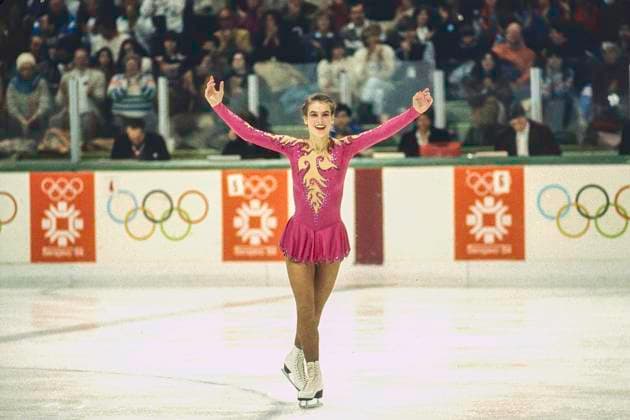 Olympics Figure skating, Eiskunstlauf Katarina Witt (GDR) Gold medalist and Olympic Champion competing in the Ladies Figure Skating Free Skate at the 1984 Olympic Winter games, Winterspiele,Spiele, Summer games Sarajevo Zetra Olympic Hall Yugoslavia Copyright: xPaulxJxSutton Duomo PCNx FG1601 076890