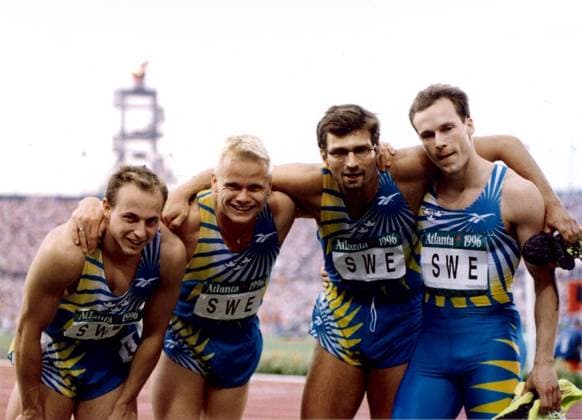 ATLANTA 19960101 - Sveriges stafettlag 4x100 meter i OS i Atlanta 1996, fr.v Peter Karlsson, Torbjörn Martensson, Lars Hedner och Patrik Strenius. ATLANTA USA Friidrott x1001x *** ATLANTA 19960101 Swedens 4x100 meter relay team in the Olympics in Atlanta 1996, fr v Peter Karlsson, Torbjörn Martensson, Lars Hedner and Patrik Strenius ATLANTA USA Athletics x1001x  Copyright: xJanxCollsiöö TTx OS ATLANTA 1996 4X100M