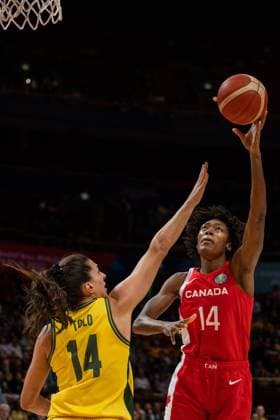 FIBA Womens World Cup 2022 - Australia v Canada Kayla Alexander (14 Canada) posts up defended by Marianna Tolo (14 Australia) during the FIBA Womens World Cup 2022 bronze medal game between Australia and Canada at the Sydney Superdome in Sydney, Australia. Noe Llamas SPP Copyright: xNoexLlamas SPPx noe_llamas_sports_press_photo_173249