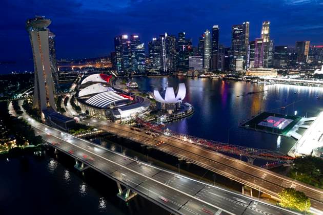Skyline of Singapore, F1 Grand Prix of Singapore at Marina Bay Street Circuit on October 1, 2022 in Singapore, Singapore. (Photo by HOCH ZWEI) Singapore Singapore