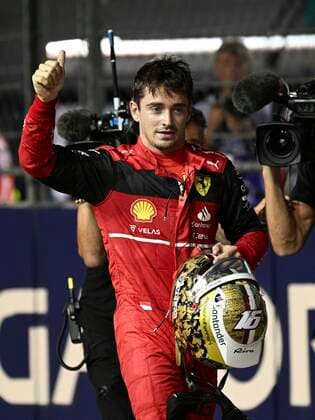 (221001) -- SINGAPORE, Oct. 1, 2022 -- Ferrari s Monegasque driver Charles Leclerc gestures after the qualification of the Formula One Singapore Grand Prix Night Race held at the Marina Bay Street Circuit on Oct. 1, 2022. (Photo by Xinhua) (SP)SINGAPORE-F1-SINGAPORE GRAND PRIX-PRACTISE ThenxChihxWey 