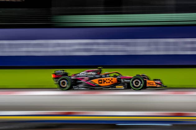 MARINA BAY, SINGAPORE: Lando Norris, racing for the McLaren F1 team during the 2022 Formula 1 Singapore Grand Prix at the Marina Bay Street Circuit in Marina Bay, Singapore.
