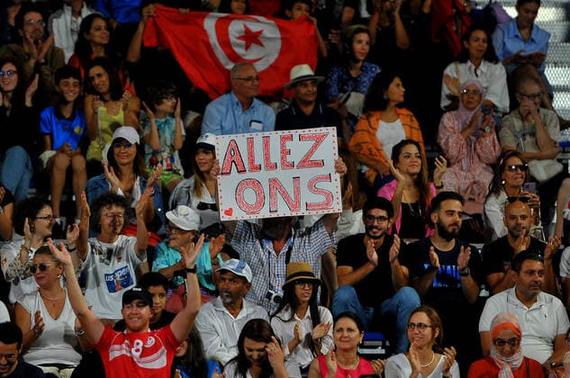 Jasmin Open Tennis Tournament 2022 In Tunisia . Supporters of Tunisia at Monastir Stadium during the Jasmin Open Tennis tournament 2022 in Tunisia on October 04,2022. Monastir Tunisia  Copyright: xYassinexMahjoubx originalFilename:mahjoub-notitle221004_nplvY.jpg