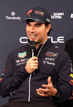 October 5, 2022, Tokyo, Japan - Red Bull Racing Formula-1 driver Sergio Perez of Mexico speaks at a press conference, PK, Pressekonferenz in Tokyo on Wednesday, October 5, 2022. Formula-1 Japan Grand Prix will be held at the Suzuka circuit on October 9. Noxthirdxpartyxsales  (200425856)