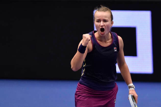 Barbora Krejcikova (Czech) reacts during the WTA, Tennis Damen Agel Open 2022 women s tennis tournament match against Shelby Rogers (USA), on October 5, 2022, in Ostrava, Czech Republic. (CTKxPhoto JaroslavxOzana) CTKPhotoP2022100505124  JAO 07
