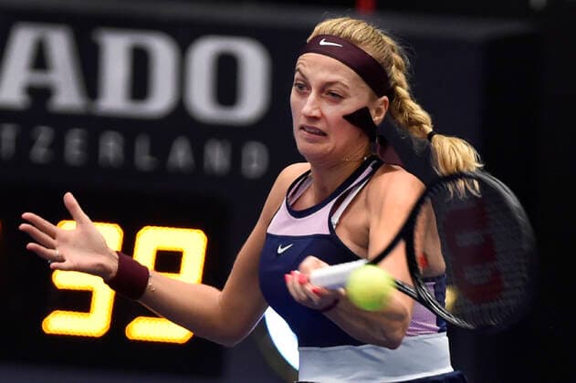Czech Petra Kvitova in action during the WTA, Tennis Damen Agel Open 2022 women s tennis tournament match against Paula Badosa of Spain, on October 5, 2022, in Ostrava, Czech Republic. (CTKxPhoto JaroslavxOzana) CTKPhotoP2022100508475  JAO 60