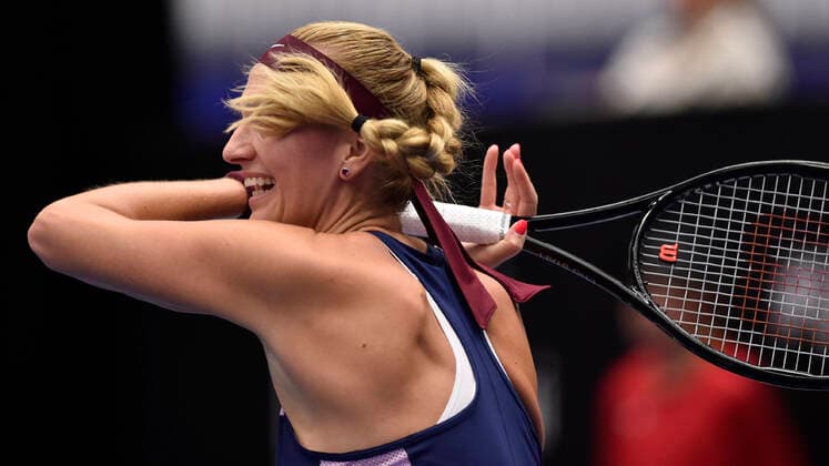Czech Petra Kvitova in action during the WTA, Tennis Damen Agel Open 2022 women s tennis tournament match against Paula Badosa of Spain, on October 5, 2022, in Ostrava, Czech Republic. (CTKxPhoto JaroslavxOzana) CTKPhotoP2022100508525  JAO 62