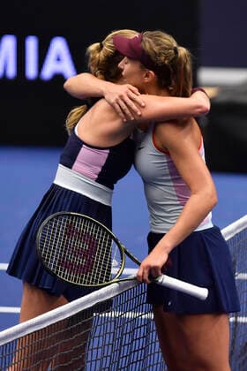 From left Czech Petra Kvitova and Paula Badosa of Spain after the WTA, Tennis Damen Agel Open 2022 women s tennis tournament match on October 5, 2022, in Ostrava, Czech Republic. (CTKxPhoto JaroslavxOzana) CTKPhotoP2022100509045  JAO 73