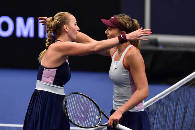 From left Czech Petra Kvitova and Paula Badosa of Spain after the WTA, Tennis Damen Agel Open 2022 women s tennis tournament match on October 5, 2022, in Ostrava, Czech Republic. (CTKxPhoto JaroslavxOzana) CTKPhotoP2022100508950  JAO 69