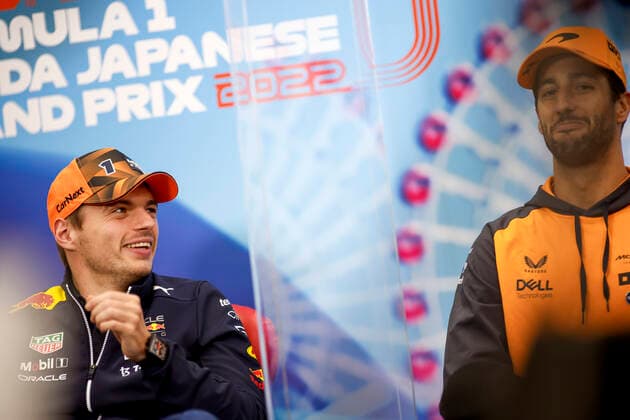 1 Max Verstappen (NLD, Oracle Red Bull Racing), 3 Daniel Ricciardo (AUS, McLaren F1 Team), F1 Grand Prix of Japan at Suzuka International Racing Course on October 6, 2022 in Suzuka, Japan. (Photo by HOCH ZWEI) Suzuka Japan