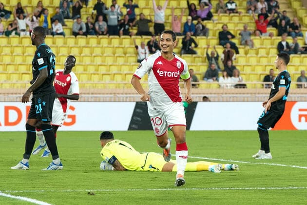 Joie - Wissam Ben Yedder (AS Monaco) FOOTBALL : AS Monaco vs Trabzonspor - Ligue Europa - Phase de groupe - Monaco - 06 10 2022 NorbertScanella Panoramic 