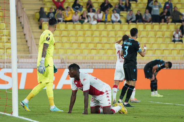 Breel Embolo (AS Monaco) - Ugurcan Cakir (Trabzonspor) FOOTBALL : AS Monaco vs Trabzonspor - Ligue Europa - Phase de groupe - Monaco - 06 10 2022 NorbertScanella Panoramic 