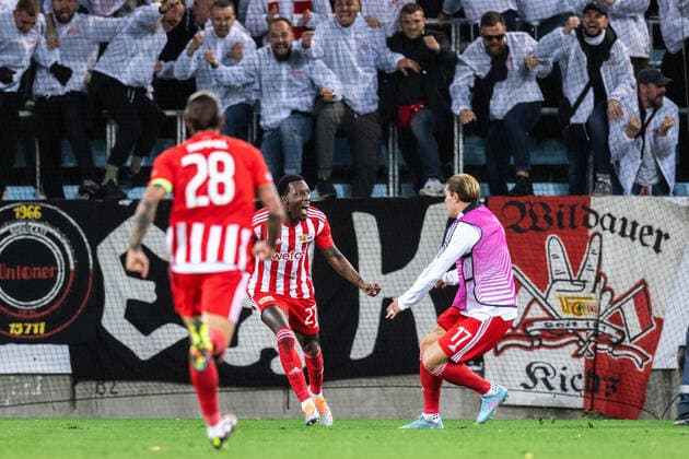 221006 Sheraldo Becker of Union Berlin celebrates after 0-1 during the UEFA Europa League match between Malmö FF and Union Berlin on October 6, 2022 in Malmö. Photo: Petter Arvidson BILDBYRAN kod PA PA0409 fotboll football soccer fotball uefa europa league malmö ff union berlin bbeng jubel Copyright: PETTERxARVIDSON BB221006PA129