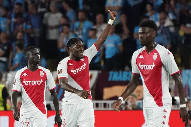 Joie - Axel Disasi (AS Monaco) FOOTBALL : AS Monaco vs Trabzonspor - Ligue Europa - Phase de groupe - Monaco - 06 10 2022 NorbertScanella Panoramic 