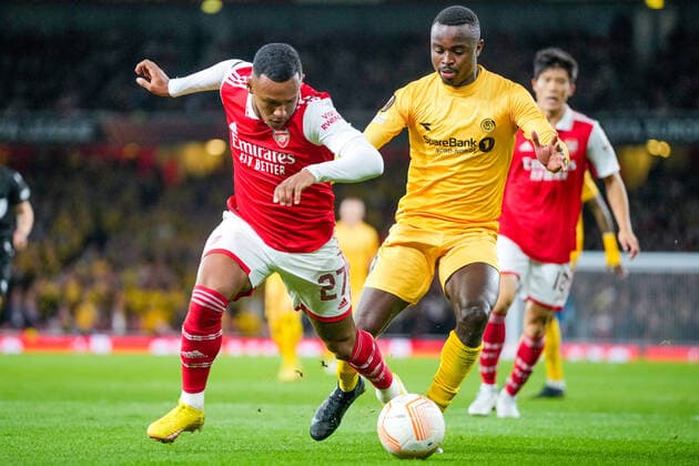UEFA Europa League 2022 2023 Arsenal Bodo Glimt London, England 20221006 Marquinhos t v and Brice Wembangomo the Europa League group stage match between Arsenal and Bodo Glimt at the Emirates Stadium Photo Beate Oma Dahle NTB London England  Copyright: xBeatexOmaxDahlex xNTBx EDITORIAL USE ONLY. RESTRICTED USE FOR BETTING COMPANIES