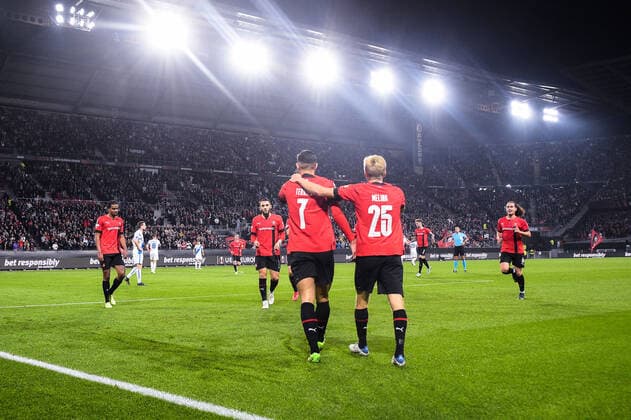 Joie des joueurs de Rennes apres le but de Martin Terrier ( 7 - Rennes ) - FOOTBALL : Rennes vs Dynamo Kiev - Ligue Europa - 06 10 2022 FedericoPestellini Panoramic 