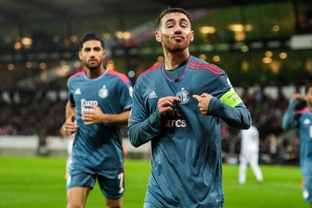 UEFA Europa League: FC Midtjylland v Feyenoord Herning - Orkun Kokcu of Feyenoord celebrates the 0-2 during the match between FC Midtjylland v Feyenoord at MCH Arena on 6 October 2022 in Herning, Denmark. Copyright: xTomxBodex