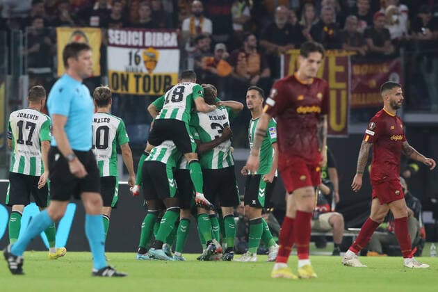 ROME, Italy - 06.10.2022: Guido Rodriguez (Betis) score the goal 1-1 and celebrates in the UEFA Europe League group C match between AS Roma and Real Betis Seville at the Olympic Stadium on October 10, 2022 in Rome, Italy.  Copyright: xMarcoxIacobuccix xipa-agency.netx xMarcoxIacobuccix 0