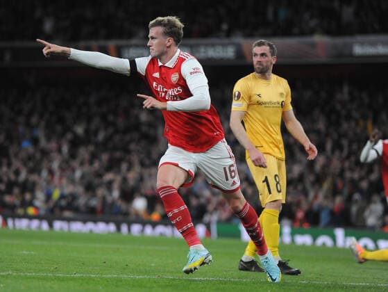 Football - 2022 2023 UEFA Europa League - Group A - Round Three - Arsenal vs FK Bodo Glimt - Emirates Stadium - Thursday 6th October 2022 Rob Holding of Arsenal celebrates scoring goal no 2 