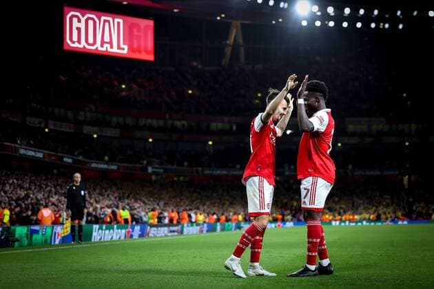 Mandatory Credit: Photo by Simon Dael Shutterstock (13442648as) Fábio Vieira of Arsenal celebrates after scoring a goal (2-0) Arsenal v Bodo Glimt, UEFA Europa League, Group A, Football, Emirates Stadium, London, UK - 06 Oct 2022 EDITORIAL USE ONLY No use with unauthorised audio, video, data, fixture lists, club league logos or live services. Online in-match use limited to 120 images, no video emulation. No use in betting, games or single club league player publications. Arsenal v Bodo Glimt, UEFA Europa League, Group A, Football, Emirates Stadium, London, UK - 06 Oct 2022 EDITORIAL USE ONLY No use with unauthorised audio, video, data, fixture lists, club league logos or live services. Online in-match use limited to 120 images, no video emulation. No use in betting, games or single club league player publications. Copyright: xSimonxDael Shutterstockx 13442648as