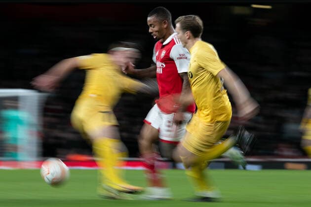 Mandatory Credit: Photo by Juan Gasparini JMP Shutterstock (13443926cr) Gabriel Jesus of Arsenal in action Arsenal v Bodo Glimt, UK - 06 Oct 2022 Editorial use only Arsenal v Bodo Glimt, UK - 06 Oct 2022 Editorial use only  Copyright: xJuanxGasparini JMP Shutterstockx 13443926cr