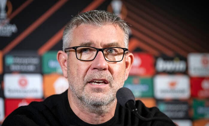Union Berlin s coach Urs Fischer at the press conference, PK, Pressekonferenz after Thursday s football match in the Europa League, group D, between Malmö FF and FC Union Berlin at Eleda Stadium, Malmö, Sweden, 6 October 2022. MALMÖ SVERIGE x50090x