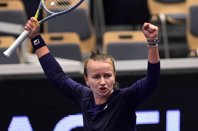 Barbora Krejcikova of Czech Republic celebrates winning the WTA, Tennis Damen Agel Open 2022 women s tennis tournament match against Alycia Parks of USA, on October 7, 2022, in Ostrava, Czech Republic. (CTKxPhoto JaroslavxOzana) CTKPhotoP2022100706696  JAO 11