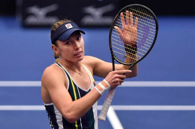 Ekaterina Alexandrova of Russia reacts during the WTA, Tennis Damen Agel Open 2022 women s tennis tournament match against Tereza Martincova of Czech Republic, on October 7, 2022, in Ostrava, Czech Republic. (CTKxPhoto JaroslavxOzana) CTKPhotoP2022100710116  JAO 74