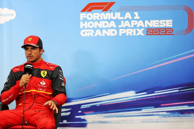 Carlos Sainz Jr (ESP), Ferrari, portrait in the post qualifying FIA press conference, PK, Pressekonferenz during the Formula 1 Honda Japense Grand Prix 2022, 18th round of the 2022 FIA Formula One World Championship, WM, Weltmeisterschaft from Octobre 7 to 9, 2022 on the Suzuka International Racing Course, in Suzuka, Mie Prefecture, Japan - F1 - JAPANESE GRAND PRIX 2022 DPPI Panoramic JAPAN_PRESS_CONF_SATURDAY_56