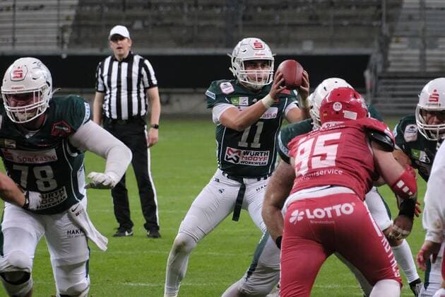08.10.2022 xkhx Frankfurt am Main, Deutsche Bank Park, German Football League (GFL) Erima German Bowl XLIII - Finale Potsdam Royals - Schwäbisch Hall Unicorns Hennessey Reilly (11, Schwäbisch Hall Unicorns)