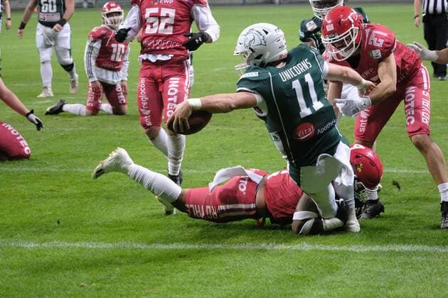 08.10.2022 xkhx Frankfurt am Main, Deutsche Bank Park, German Football League (GFL) Erima German Bowl XLIII - Finale Potsdam Royals - Schwäbisch Hall Unicorns Hennessey Reilly (11, Schwäbisch Hall Unicorns)