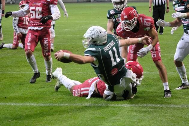 08.10.2022 xkhx Frankfurt am Main, Deutsche Bank Park, German Football League (GFL) Erima German Bowl XLIII - Finale Potsdam Royals - Schwäbisch Hall Unicorns Hennessey Reilly (11, Schwäbisch Hall Unicorns)