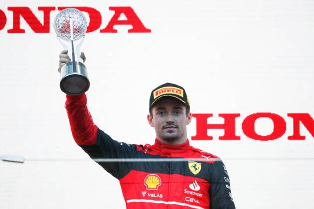 LECLERC Charles (mco), Scuderia Ferrari F1-75, portrait podium during the Formula 1 Honda Japanese Grand Prix 2022, 18th round of the 2022 FIA Formula One World Championship, WM, Weltmeisterschaft from October 7 to 9, 2022 on the Suzuka International Racing Course, in Suzuka, Mie Prefecture, Japan - F1 - JAPANESE GRAND PRIX 2022 - RACE DPPI Panoramic  00122042__V2_9190