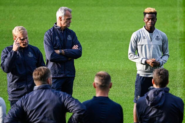 Union s Simon Adingra pictured during a training session of Belgian soccer team Royale Union Saint-Gilloise, Wednesday 12 October 2022 in Leuven, in preparation of tomorrow s game against Portuguese Braga SC on the fourth day of the Uefa Europa League group stage. TOMxGOYVAERTS  x46920653x